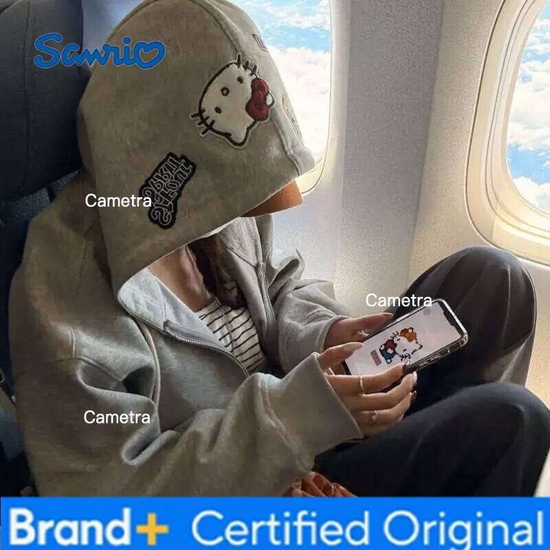 Sanrio Anime ed Hello Kittys Embroidered Hooded Sweatshirt Women's Loose Cardigan Coat Harajuku Girls Zipper Jacket Casual Tops H260112