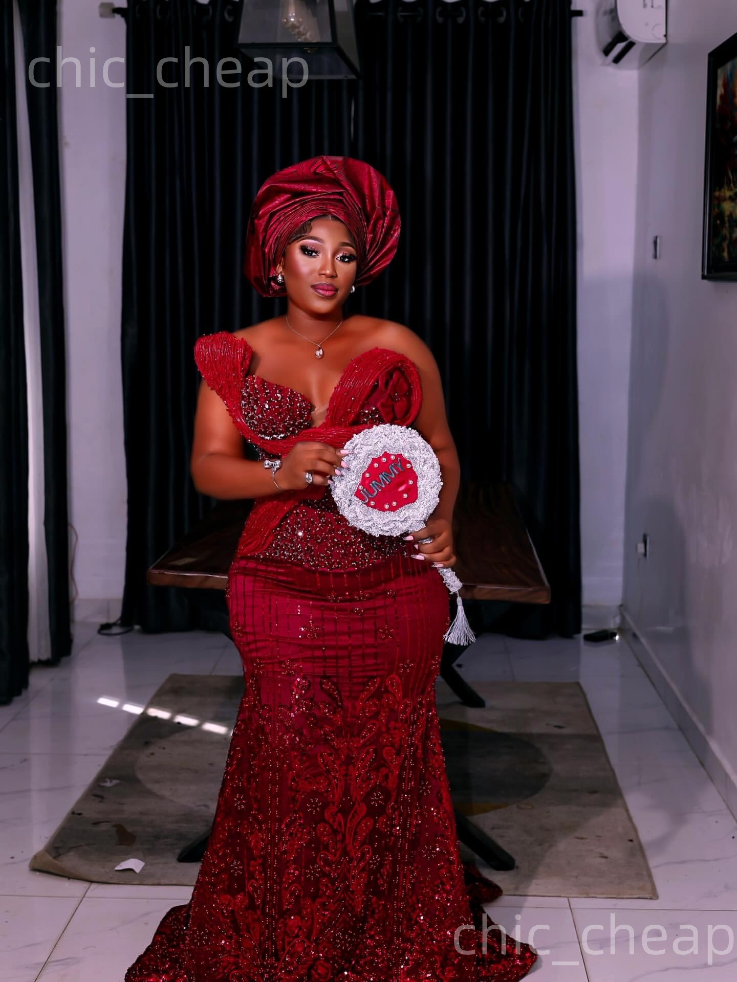 Aso Ebi Nigerian Dark Red Mermaid Prom Dresses 2026 Flowers Crystals Beaded Lace Evening Formal Party Second Birthday Engagement Gowns Dress For Speci