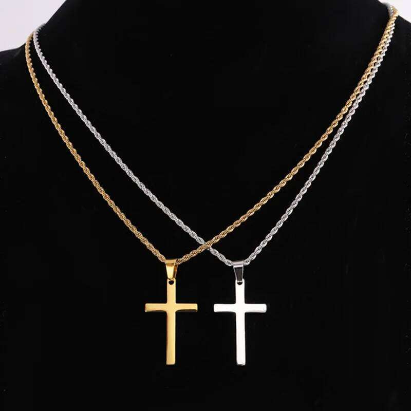 New Stainless Steel Cross Pendant Necklace for Men Women Minimalist Gold Color Jewelry Male Female Necklaces Chokers Gifts 2024 H260112