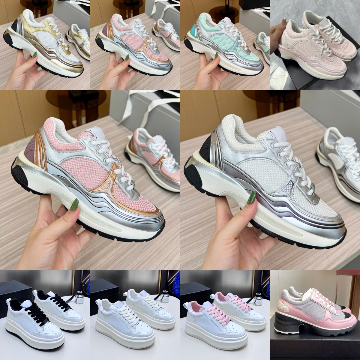 Women Casual Shoes Luxury Designer Sneaker Vintage Fashion Calfskin Suede Silver White Pink Black Green Gold Platform Shoe Trainers Flat Sneakers Jogging Walking