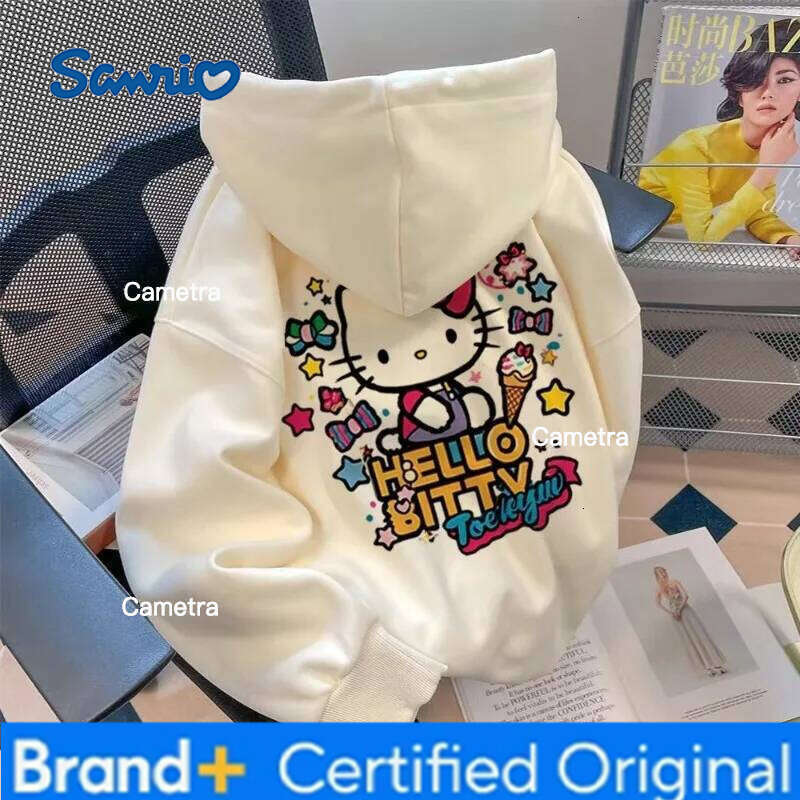 Sanrio Japanese Adolescent Clothing Sweet Hello Kitty Hooded Sweatshirt Cute Girl Casual Autumn/Winter Trendy Loose Tops Hoodies Female H260112