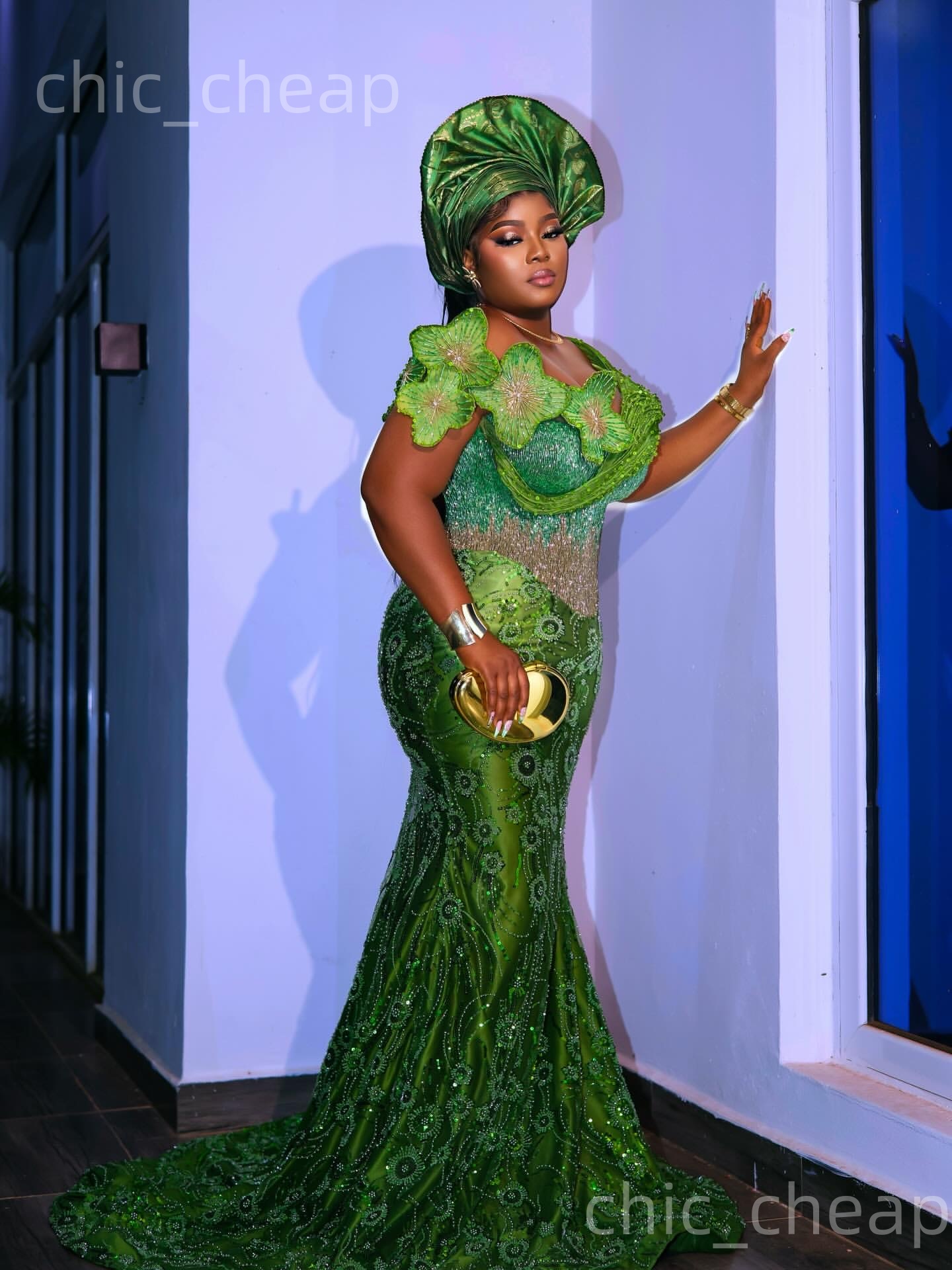 Aso Ebi Nigerian Green Mermaid Prom Dresses 2026 Flowers Beaded One Shoulder Evening Formal Party Second Birthday Engagement Gowns Dress For Special O