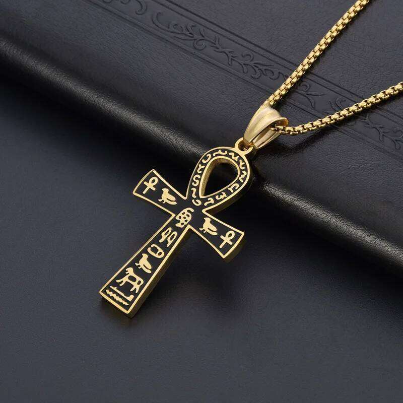 HNSP 316L Stainless Steel Egyptian Anka Cross Pendant Chain Necklace For Men Vintage Jewelry Accessories H260112