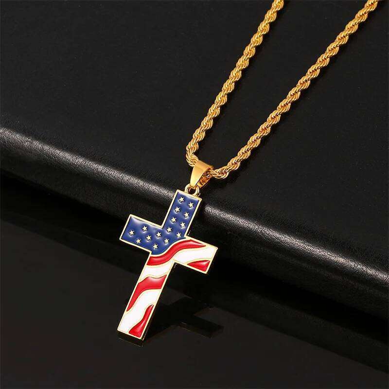 Creative Cross Men's Metal Chain Hip Hop American Flag Necklace Jewelry Hanging Around the Neck H260112