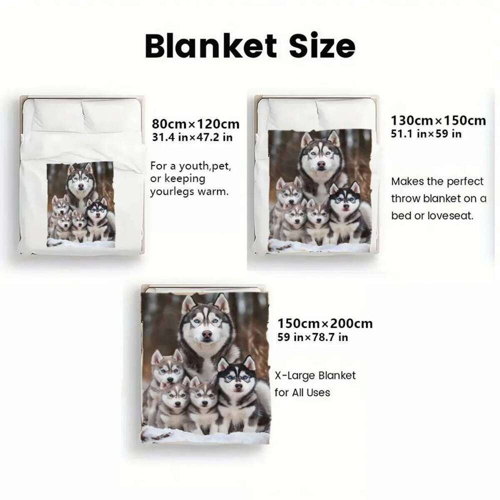 Husky Family Chiffon Blanket, Lightweight Portable Throw for Travel, Soft Warm Winter Design, All Season Cozy Home Decor XJ260112