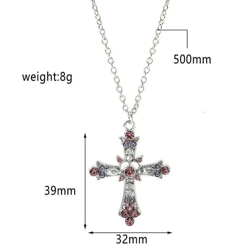 New Fashion Trendy Pink Zircon Cross Pendant for Women Crystal Chain Necklace The Spice Girl Party Jewelry H260112