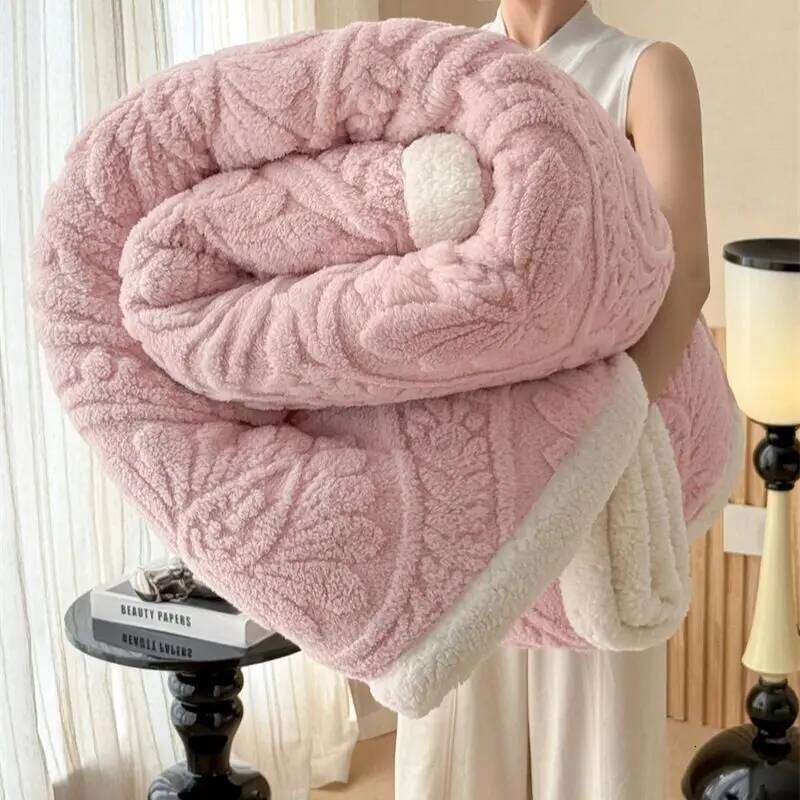 1pc Coral Fleece Blanket Winter Thick Soft Bedspread Warm Plaids for Beds Single/Queen/King Solid Color Thow Blankets XJ260112
