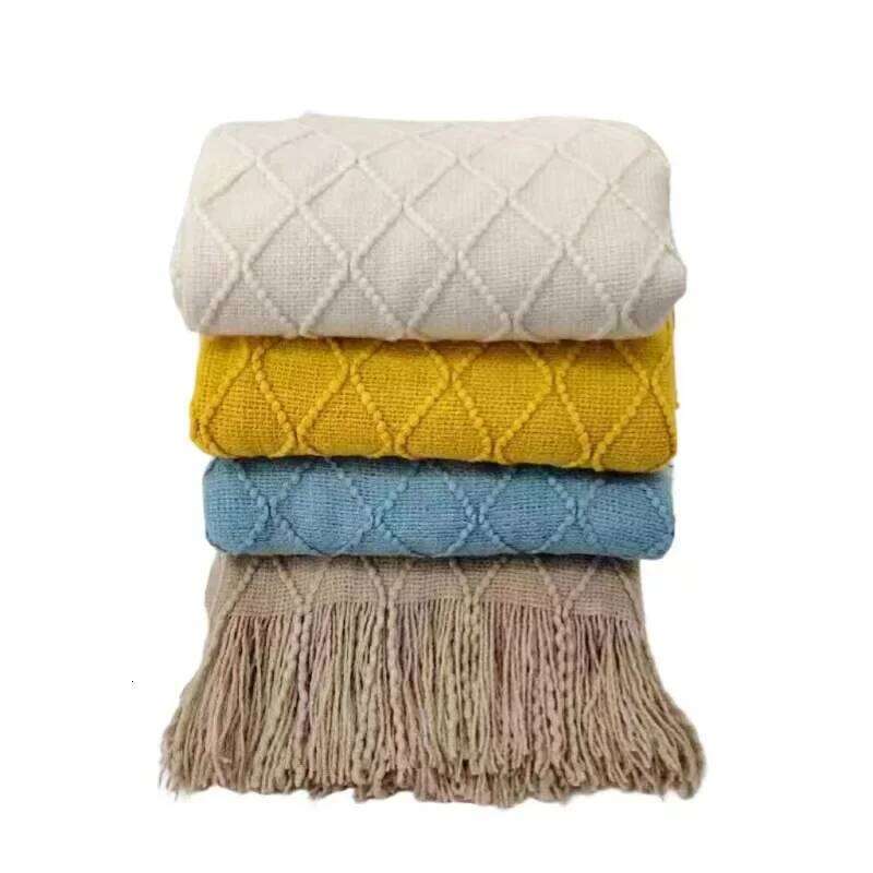 Rhombic sofa solid color knitted office nap blanket XJ260112