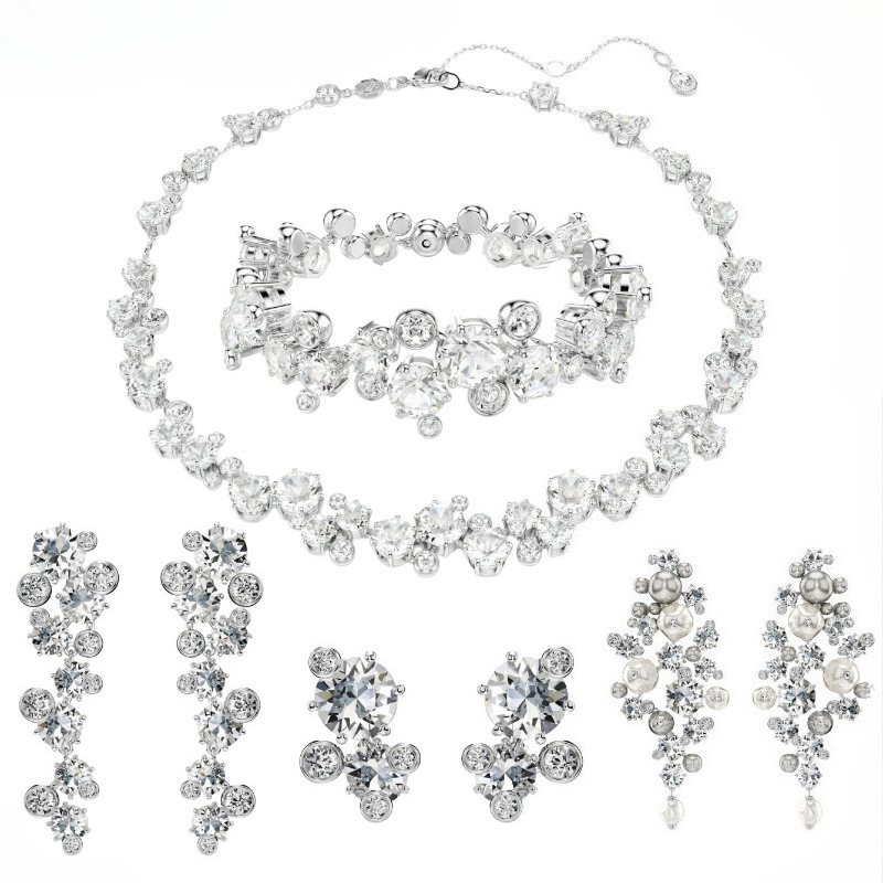 2025 winter new simple elegant charm austria crystal choker necklace earrings bracelet wedding jewelry set bride womens top grade banquet party chokers necklaces
