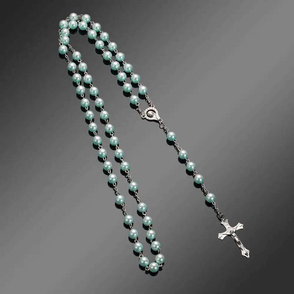 Fashion Vintage Cross Rosary Beads Jesus Crucifix Virgin Mary Pendant Chain Jewelry Necklace H260112