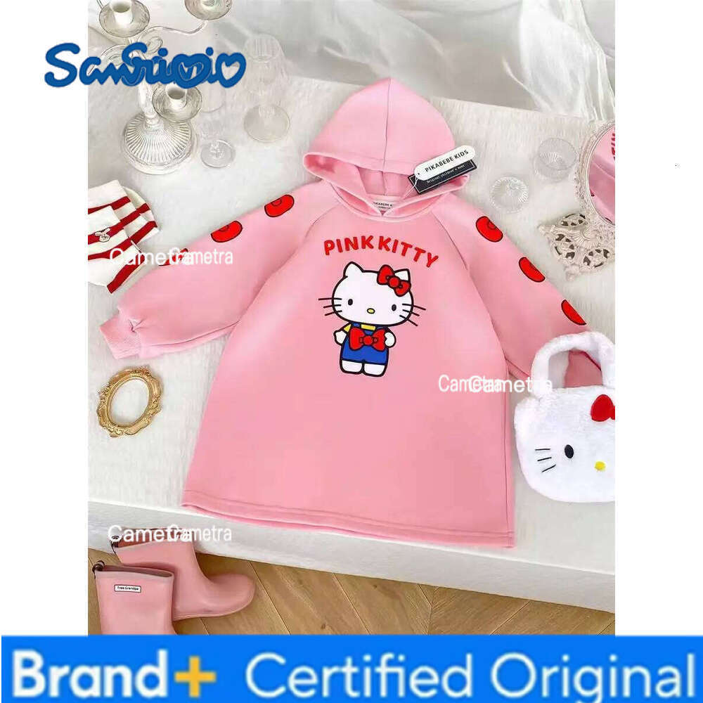 Sanrio Autumn Baby Girls Cute Hello Kitty Hooded Kid Children Long Sleeve Clothes Cartoon Princess Dresses Sweet Dress H260112