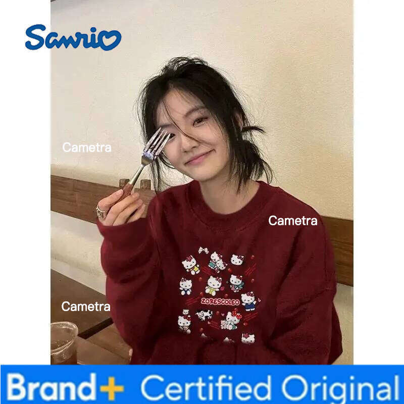 Sanrio Cute Kawaii Korean Version Literature Hello Kittys Round Collar Hoodie Autumn Winter Cultivate Yourself Long Sleeves Fresh Sweet H260112