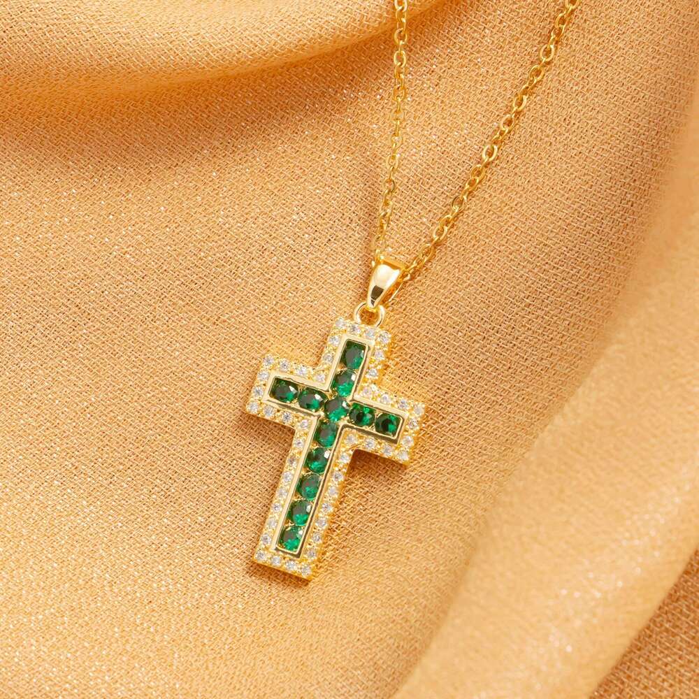 Cubic Zirconia Lucky Cross Pendant for Women's Stainless Steel Plated 18k Gold Fashion Simple Jewelry Gift Necklace H260112