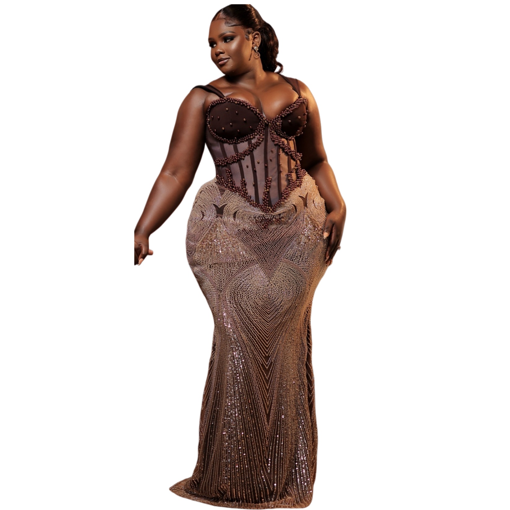 Aso Ebi Brown Mermaid Prom Dresses 2026 Spaghetti Pearls Sequined Sparkkly Evening Formal Party Second Birthday Engagement Gowns Dress For Special Occ