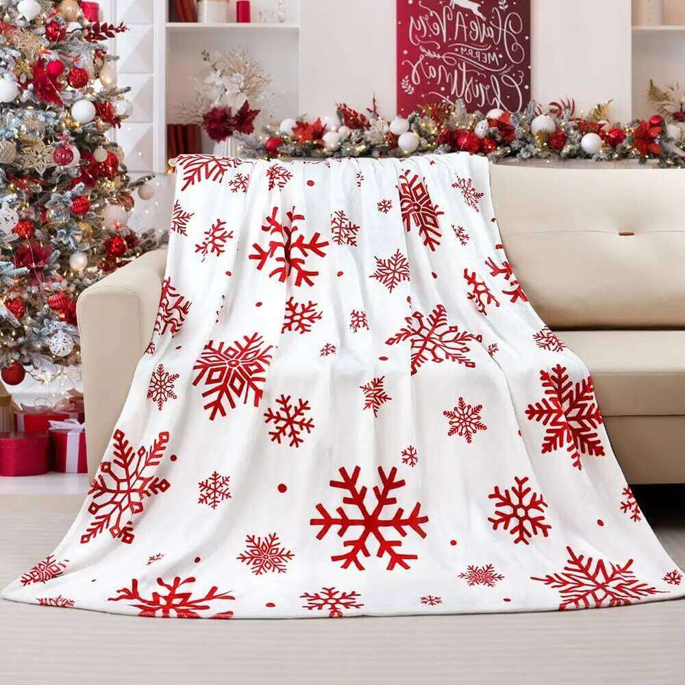 Throw Red Snowflake Blanket Super Soft Flannel Fleece Winter Plush Fuzzy Warm Bed Blankets Christmas XJ260112