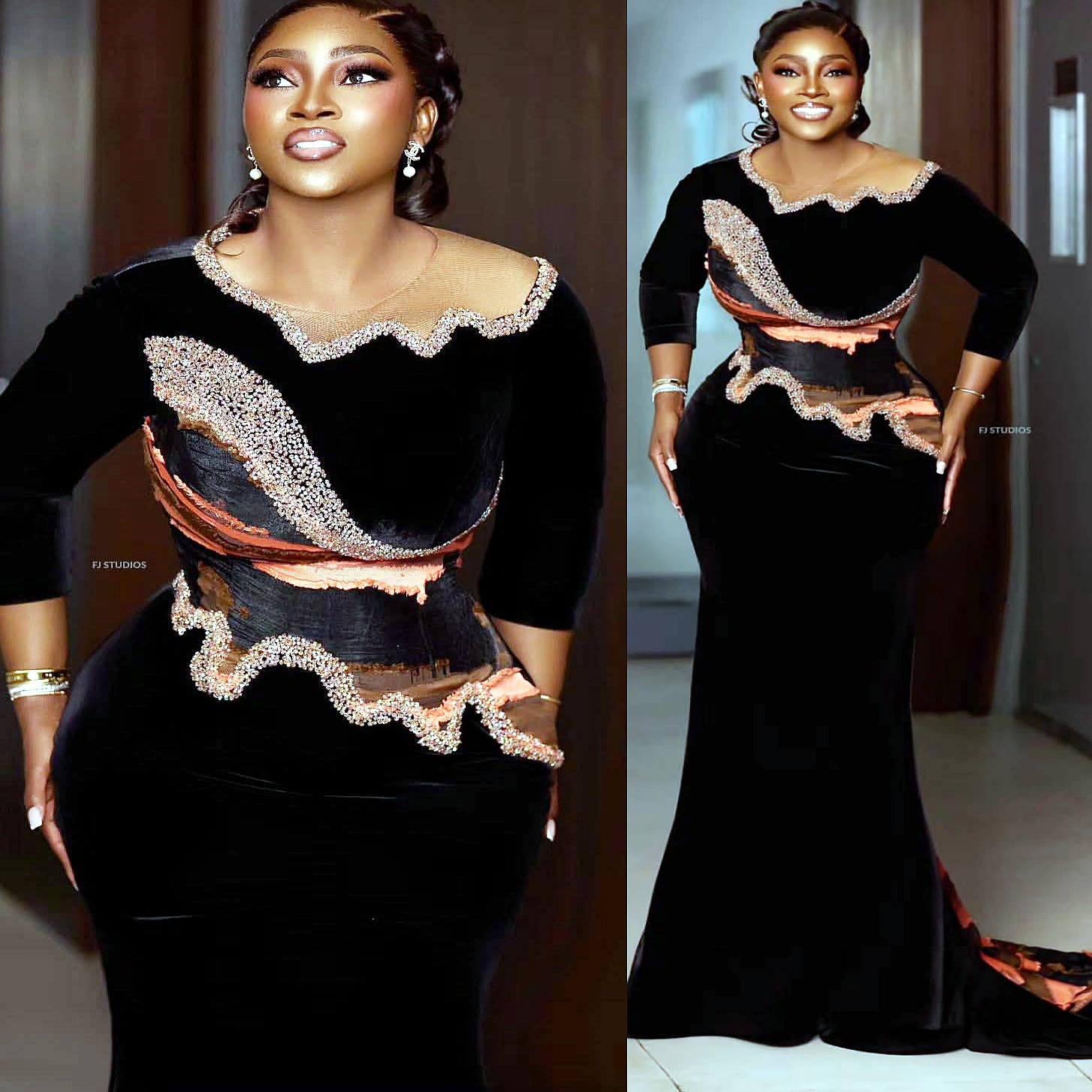 Aso Ebi Black Mermaid Prom Dresses 2026 Beaded Printed Velvet Sheer Neck Evening Formal Party Second Birthday Engagement Gowns Dress For Special Occas