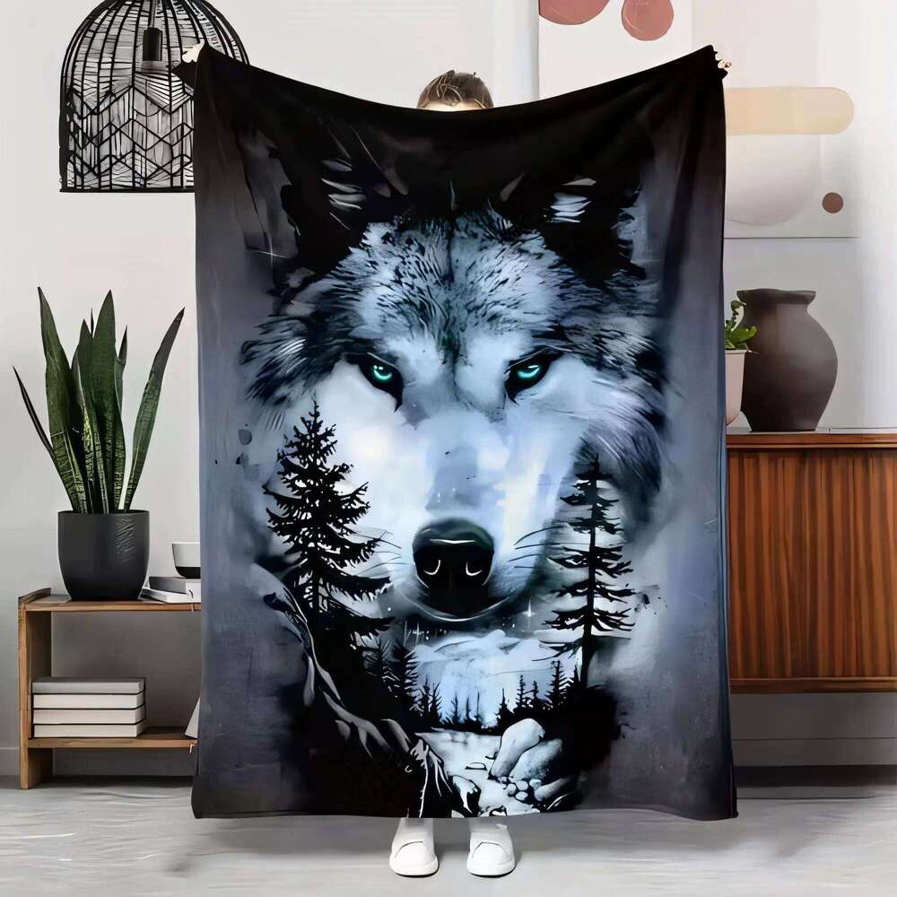 Artistic Wolf Flannel Winter Travel Bedroom Sofa Gift Soft Blanket All Season Breathable Warm Home Bed Throw XJ260112