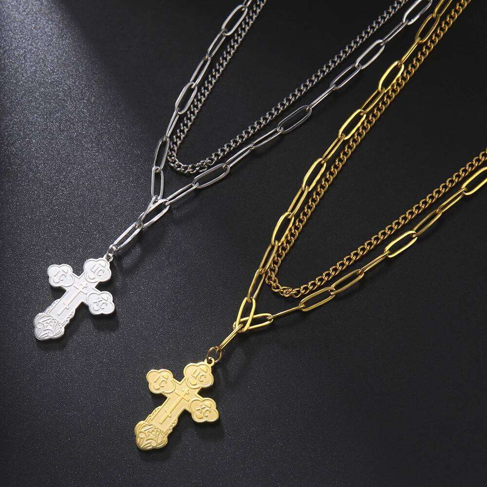 Dawapara Eastern Orthodox Serbian Cross Pendant Necklace Stainless Steel Jewelry Talisman Charm Necklaces H260112