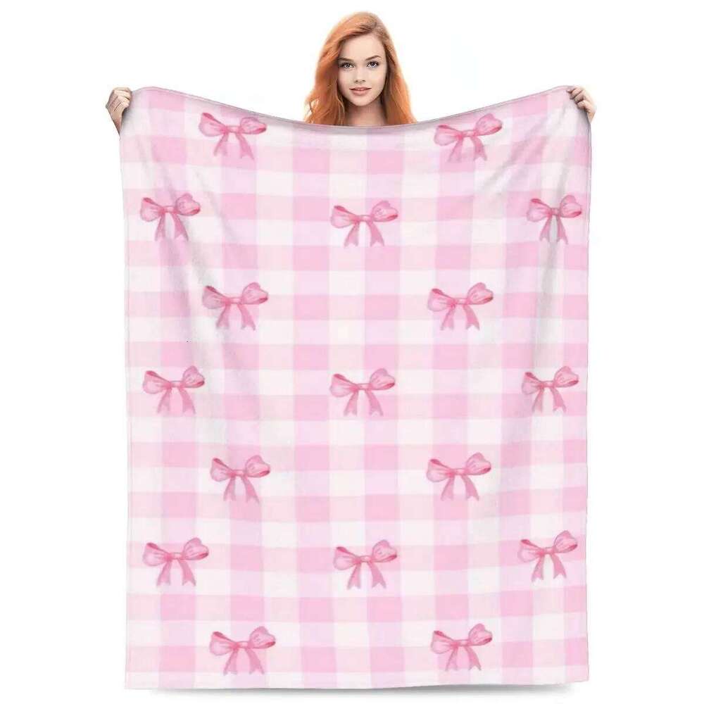 Throw Ballet Pink Ribbon And Bow Micro Fleece Blanket Four Sizes Trendy Comfortable For Camping Gift XJ260112