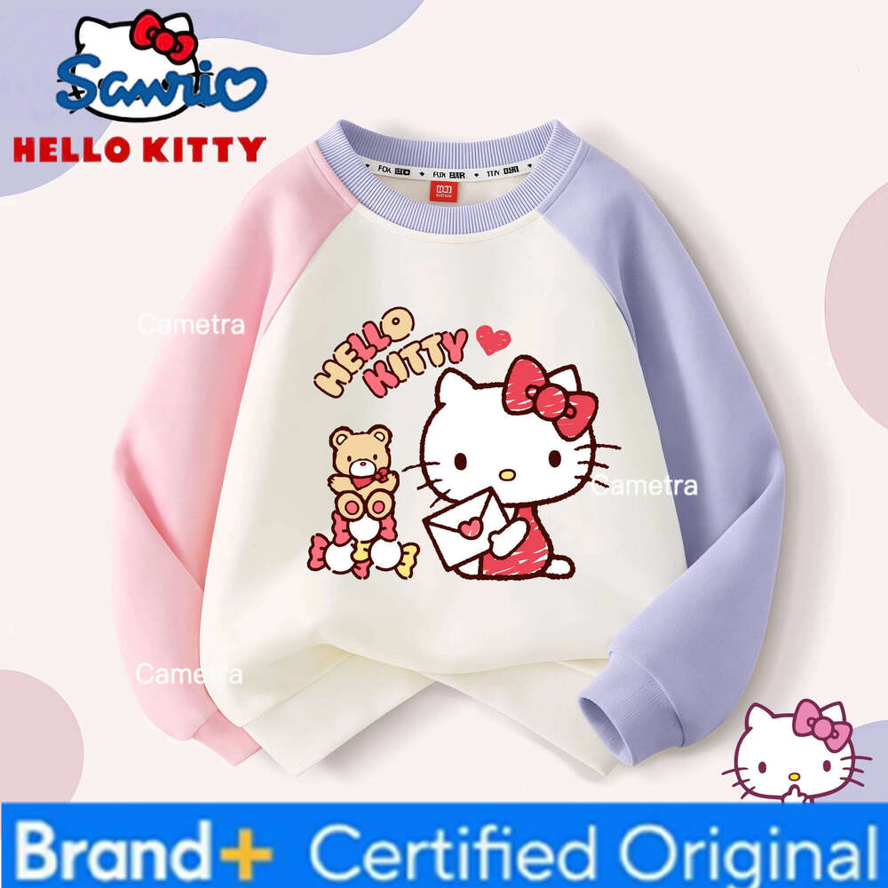 Sanrio Hello Kitty Kids Round-neck Hoodies Girls Cute My Melody Pochacco Print Sweatshirt Warm-keeping Plush Liner Pullover H260112