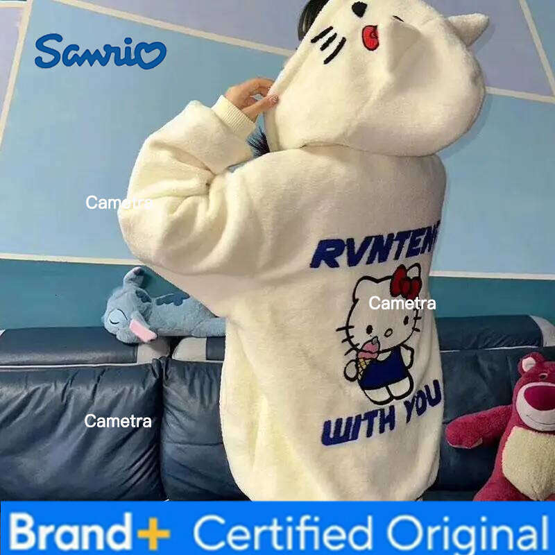Sanrio Hello Kittys Hoodie Women Zipper Coat Girls Cardigan Sweatshirt Plush Fall Winter Cotton-Padded Jacket Streetwearr H260112