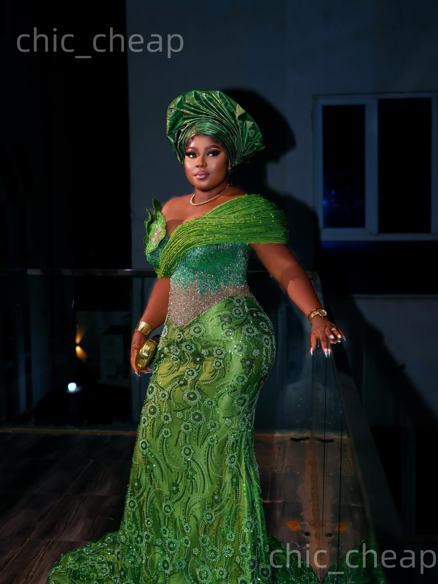 Aso Ebi Nigerian Green Mermaid Prom Dresses 2026 Flowers Beaded One Shoulder Evening Formal Party Second Birthday Engagement Gowns Dress For Special O