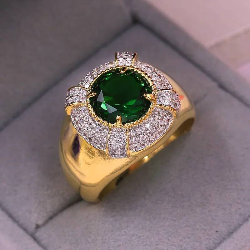 Exquisitely 18KRGP Golden Plated Ring 1.28 Ct Green Russian Nano Stone Vintage Engagement Rings for Men Women Fashion Jewelry