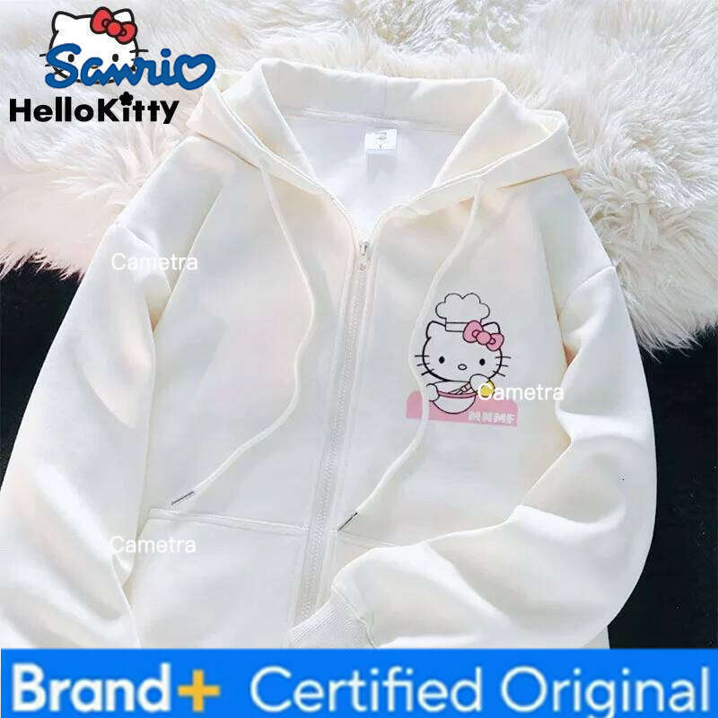 Sanrio Anime Cute Printed Hoodies Women Cartoon Hello Kitty Y2k Korean Students Loose Sweatshirt Fashion Sweet Cardigan Clothing H260112