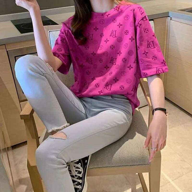 Summer Fashionable Print Designer Fashion Round Neck Short Sleeves T-Shirt For Casual Loose High Street Versatile Top Trendy Women Clothing