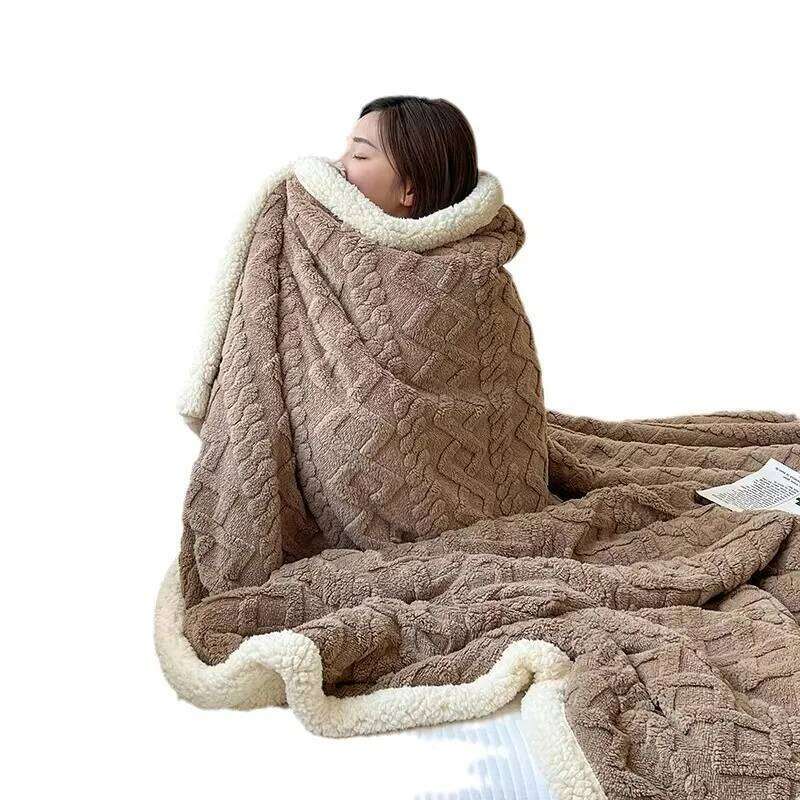 Lamb Wool Blanket Winter Thickened Warm Nap Throw Tuff Fleece Solid Color Coverlet for Home Comfort XJ260112
