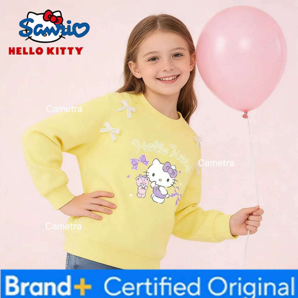 Sanrio Hello Kitty Kids Clothes Round-neck Cotton Comfortable Pullovers Stylish Cute Pattern Bow Decor Sweatshirt Long-sleeved T-shirt H260112