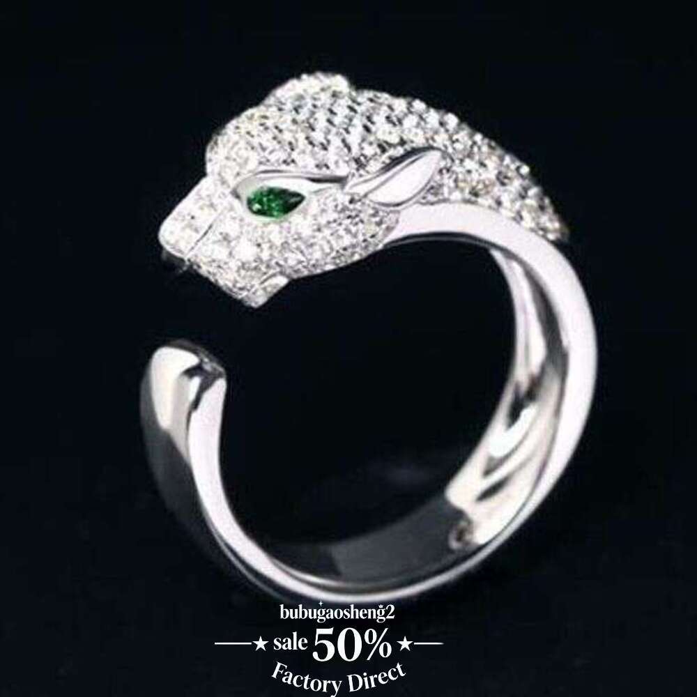 Vintage Panther Head Statement Ring Silver Tone Cubic Zirconia Animal Jewelry Trendy Gift for Women Leopard Head Ring Platinum Plated Micro Inlaid Zircon Open Ring