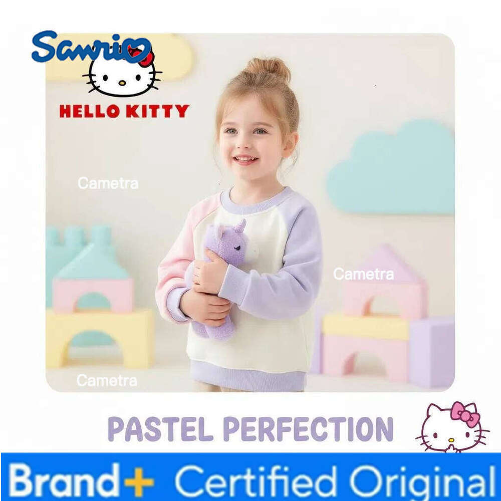 Sanrio Hello Kitty Kids Round-neck Hoodies Girls Cute My Melody Pochacco Print Sweatshirt Warm-keeping Plush Liner Pullover H260112
