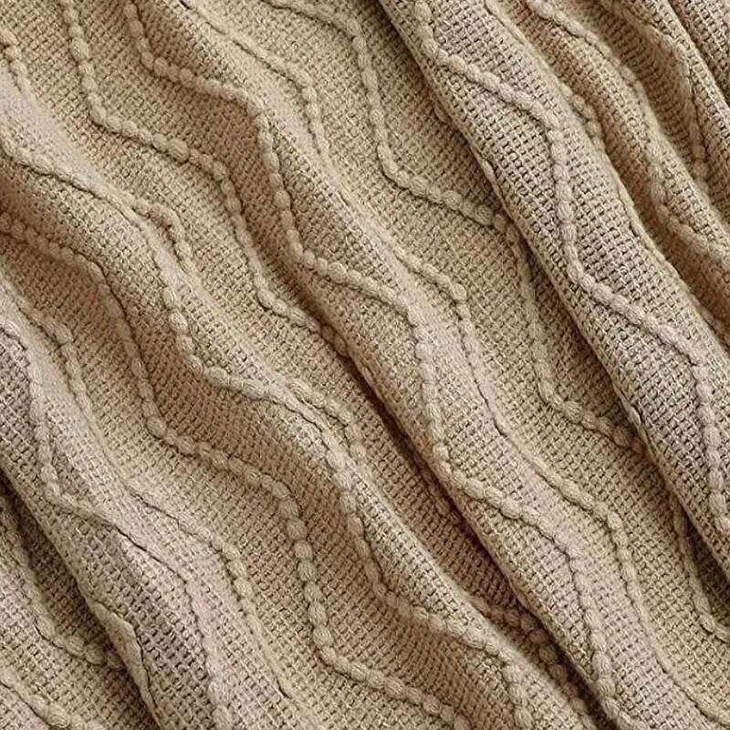 Gift Khaki Wave Blankets Textured Solid Soft Sofa Couch Cover Decorative Cozy Knitted Blanket with tassels XJ260112