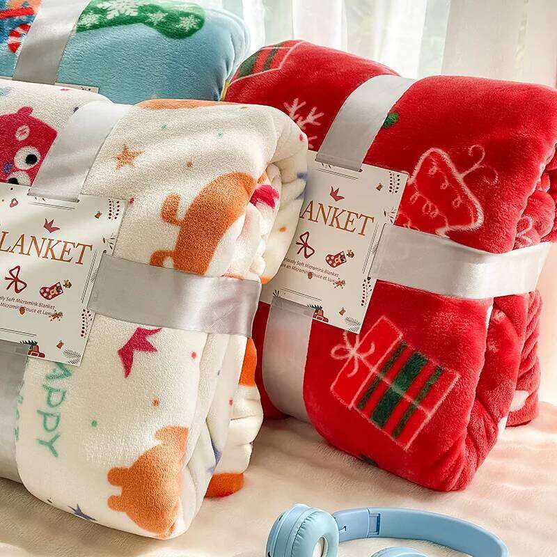 Wholesale Price Extra Thick Flannel Soft Coral Fleece Aircon Blanket Christmas Gift Xmas Season XJ260112