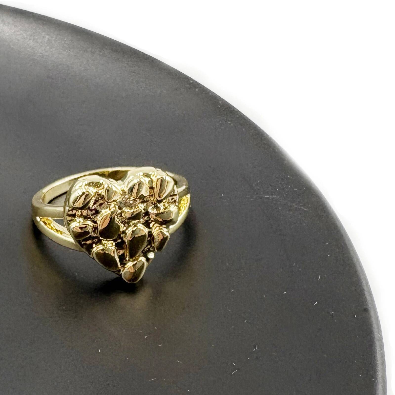 14mm Heart Shape Finger Ring Women Hip Hop Style 14K Gold Plated Nugget Jewelry Gift for Girlfriend Valentine's Day