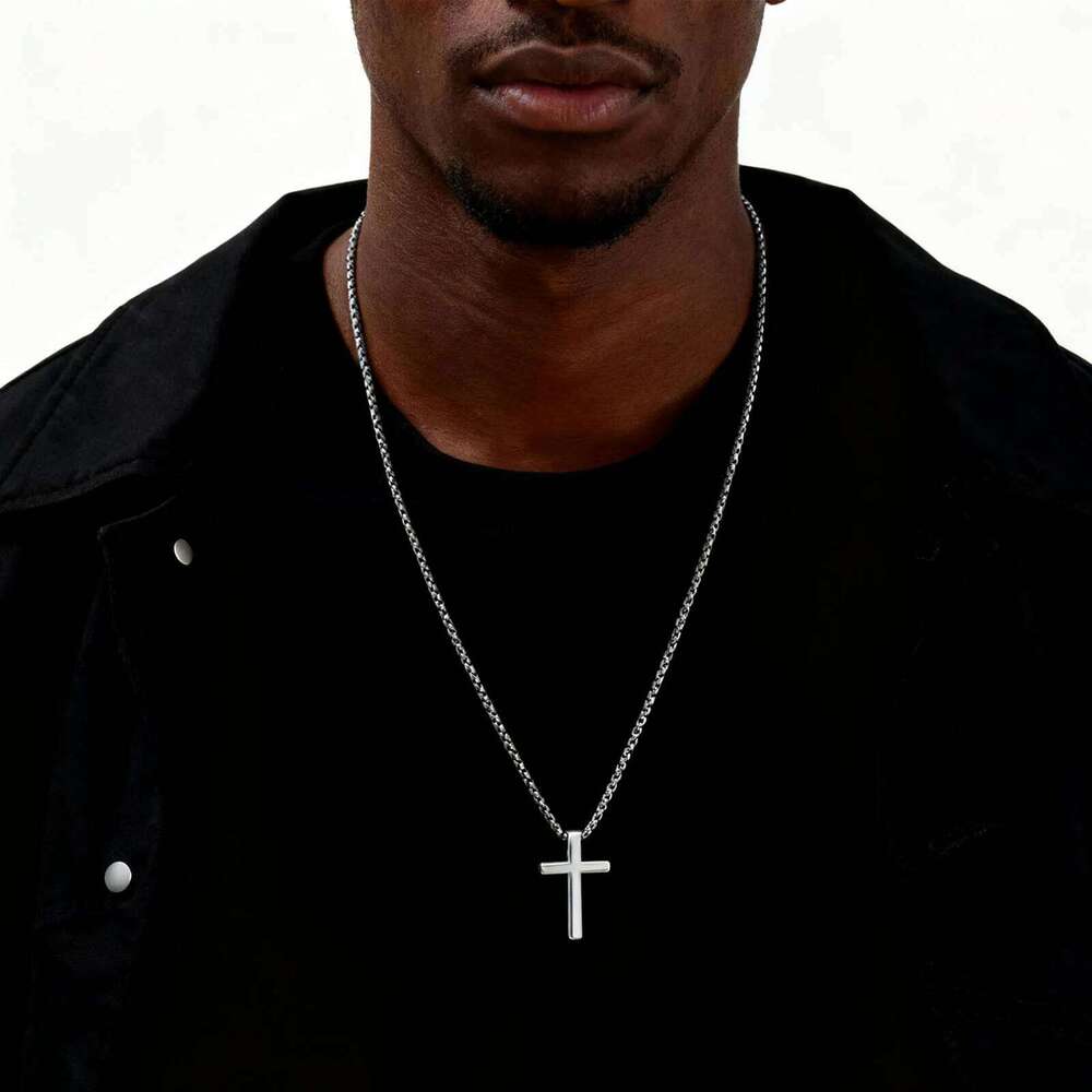 Stainless Steel Necklace for Men Boys,Silver Color Plain Cross Pendant Collar,Hiphop Classic Punk Jewelry Gift H260112