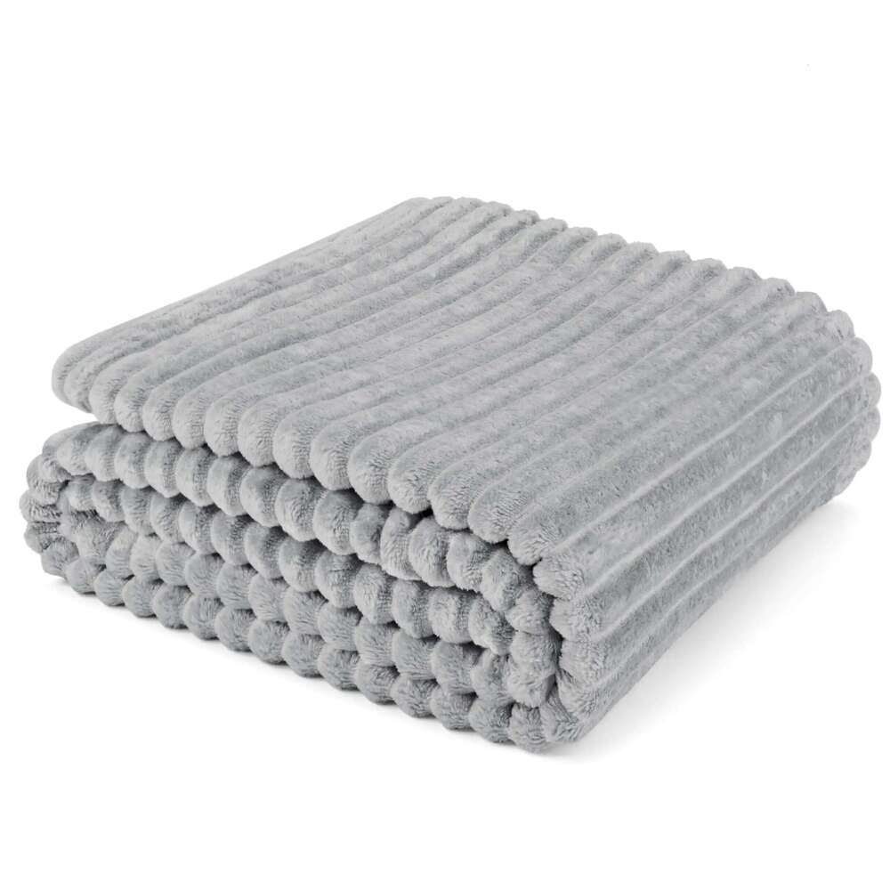 Flannel Poncho 70x100cm Grey Ribbed Striped Soft Warm Throw Blanket for Sofa Couch Office Home Travel Cozy Shawl Wrap XJ260112