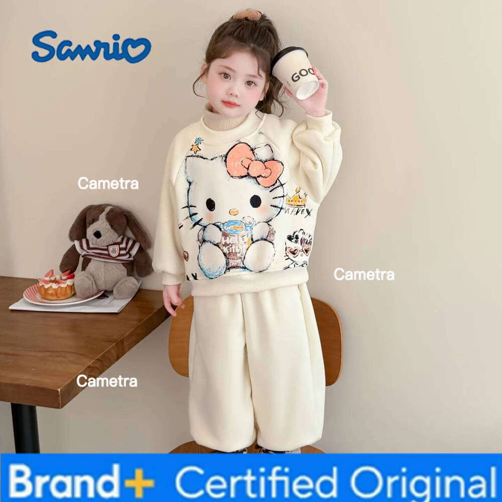 Sanrio Cute Kitten Girls' Clothing 2025 Autumn Winter New Cartoon Anime Hoodie 2Pcs Thickened Warm Sweatshirt Set Fashion Casual Wear H260112