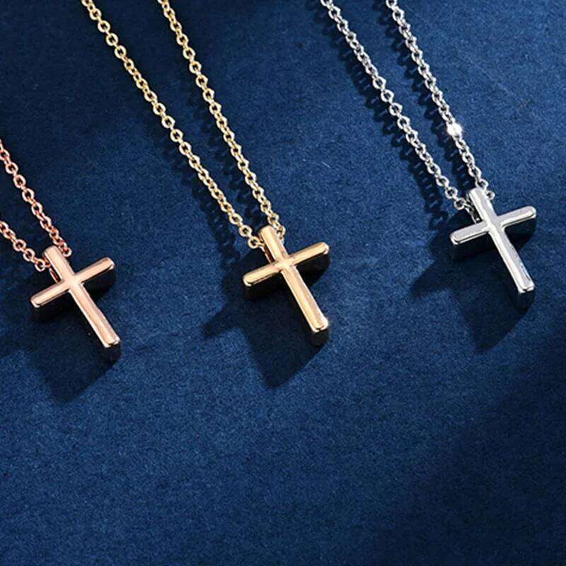 PANJBJ S925 Sterling Silver Korean Personality Glossy Cross Necklace Ladies Simple And Versatile Pendant Chain NecklacePANJBJ H260112