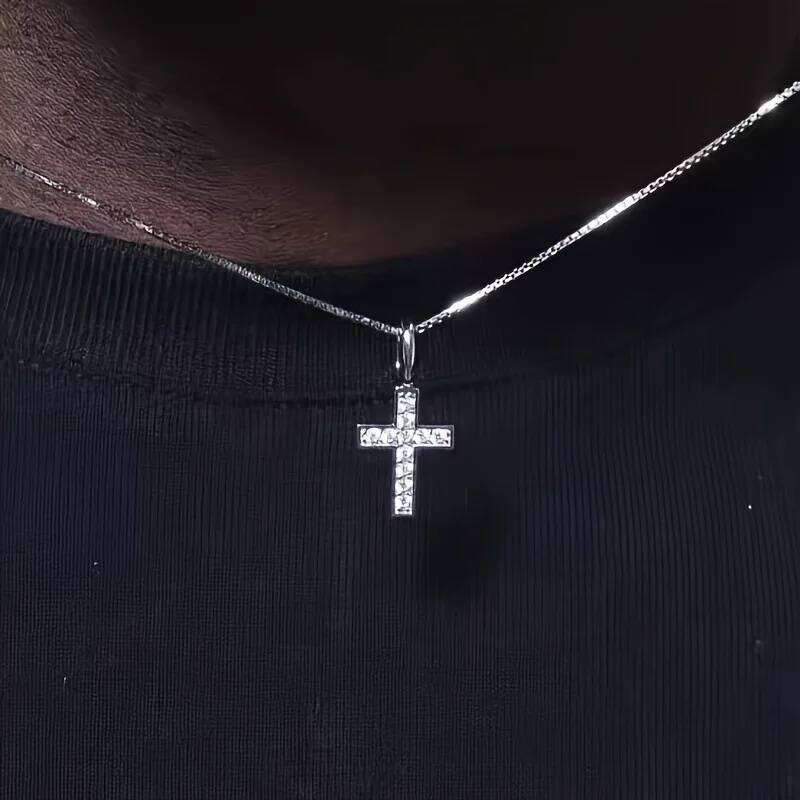 Crystal Cross Pendant Hip Hop Color Stainless Steel Men Necklace Retro Jewelry Trend Accessories H260112