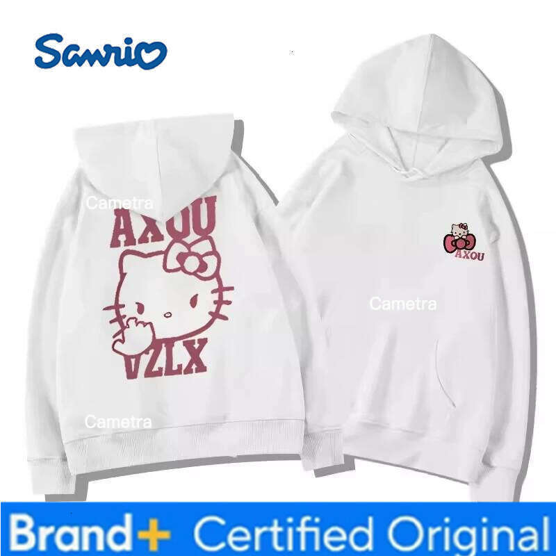 Sanrio 2025 Women's Hoodies Autumn Winter Clothing Cute Anime Hello Kitty Print Hooded Fashion Sweatshirt Y2K Oversized Cotton Pullower H260112