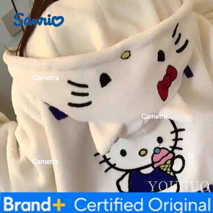 Sanrio Girl Coat Hello Kitty Kawaii Anime Fashion Winter Student Hooded Zipper Keep Warm Thick Children Clothing Christmas Gift H260112