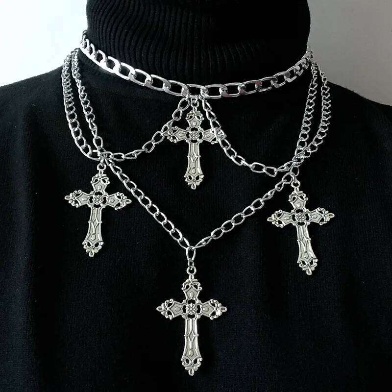 Goth Streetwear Necklaces Grunge Cross Pendants Women Men Chain Indie Jewelry On The Neck 2021 E Girl Choker Aesthetic Kpop H260112