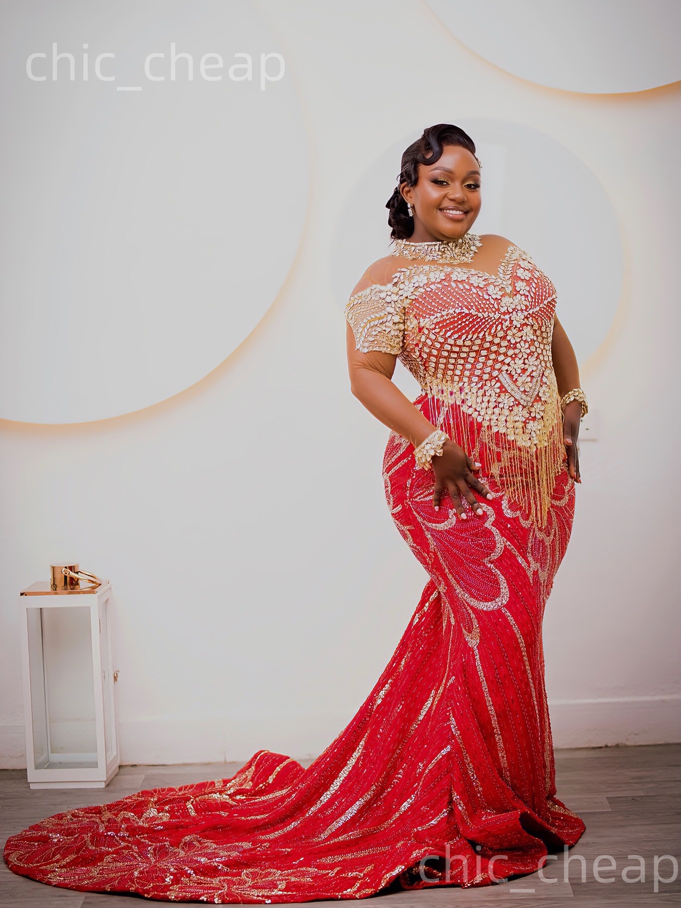 Aso Ebi Red Mermaid Prom Dresses 2026 Luxurious Beaded Crystals Tassels Evening Formal Party Second Birthday Engagement Gowns Dress For Special Occasi