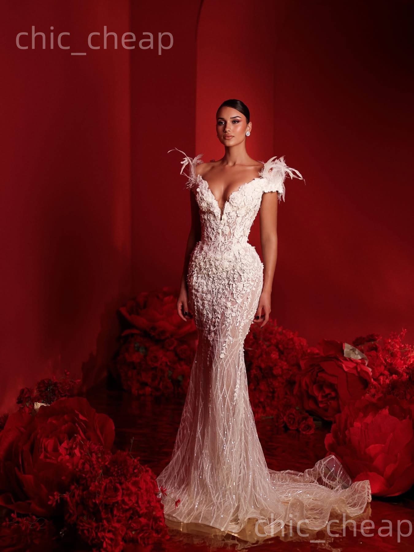 African Aso Ebi 2026 Ivory Mermaid Wedding Dress Floral Lace Illusion Detachable Train Vintage Bridal Gowns Dresses ZJ220