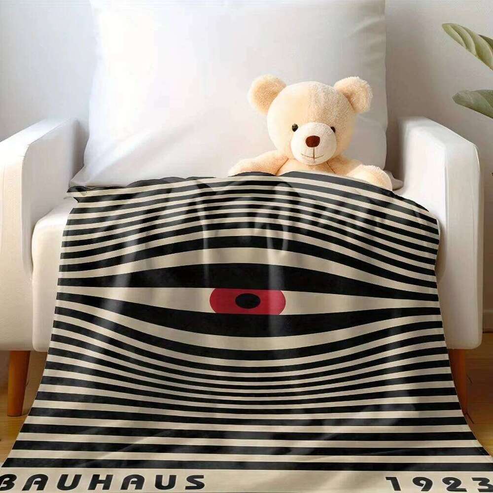 Bauhaus Eye Flannel Blanket Retro 1923 Stripe Pattern Red Black Beige Art Sofa Throw Living Room Warm Soft Flat Print XJ260112