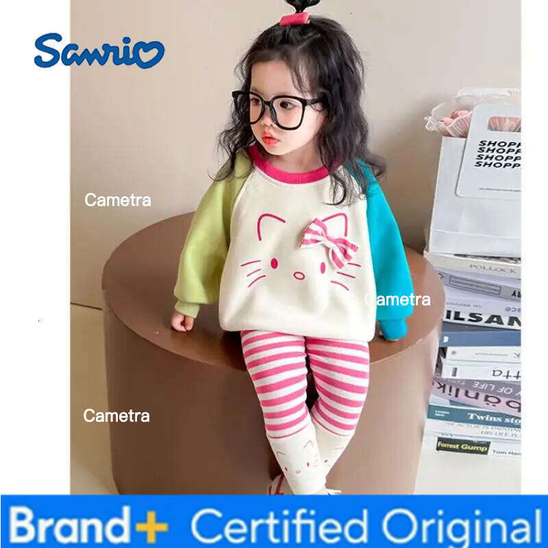 Sanrio Girls Sweatshirt 2025 New Hello Kitty Anime Children's Wear Baby Spring Autumn Leggings Two-Piece Set H2601121