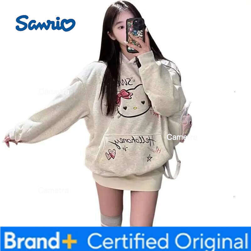 Sanrio Kawaii s Pure Cotton Autumn and Winter New Hello Kitty Katie Hooded Sweatshirt Women's Loose Hoodie Top Hot H260112