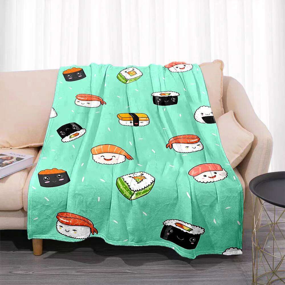 Cozy Cartoon Sushi Print Flannel Throw Blanket Perfect for Couch, Bed, Office Naps & Travel | Unique Wearable Gift Idea XJ260112